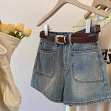 Vintage Denim Shorts Women Summer Thin High-Waisted Shade Across The Thin Small A Word Casual Broad Leg Hot Pants