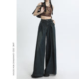 High-Rise Broad-Legged Jeans Skirt Women's Spring And Summer Loose 2025 Trend New Design Straight Horn Trousers Trousers