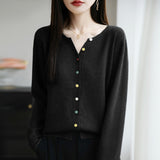 Wool Blending 2026 Autumn And Winter New Women's Loose Round Collar Buckle Solid Color Wear Bottom Knitting Jacket