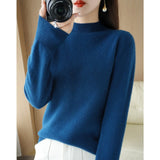 Wool Blended 2026 Autumn And Winter New Lady Loose Half-High-Neck Solid Color Short Jacket Sweater