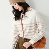 Wool Blending 2026 Autumn And Winter New Lady Loose Round Neck Stripe Short-Singed Knitted Sweater