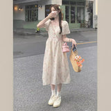 Fat Mm Gentle Style French Embroidered Flower Dress Women's Summer Large Size High Sense Waist Thin Bubble Sleeve Long Skirt