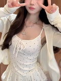 Fat MM Pure Lace Lace Hanging Neck Sling Female Autumn New Temperament Leaf Side Cardigan Two Sets Of Top