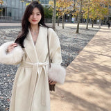 French Temperament Long Coat Women's Autumn And Winter Design Chic Hairy Sleeve Temperament Casual Wind Coat