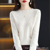Line Ready-To-Wear Seamless 100% Pure Wool 2026 Autumn And Winter Women's Round-Neck Edge Hollow Short Bottom Knitted Sweater