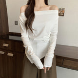 One-Word Shoulder Design Feeling With Irregular Long-Sleeved T-Shirt Women's Autumn Collarbone Sexy Bottoming Shirt Pure Desire Top