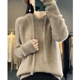 Line Ready-Wear 100% Pure Wool 2026 Autumn And Winter New Women's Short-Colored Hoodie T-Shirt Jersey Sweater