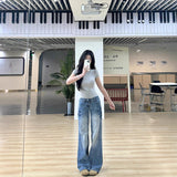 Tall Long Version Of Retro Low-Waisted Micro-Rave Jeans Women Spring And Autumn High Waists Thin Babes Drag Floor Pants