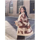 Korean Vintage Lattice Lamb Wool Coat Girl Small 2025 Winter New Thicken And Reduce The Age Of English Cotton Clothes