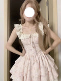 Gentle Sweet Flowers Small Flying Sleeve Dress Summer New Design Temperament To Waist Princess Ponum Short Skirt