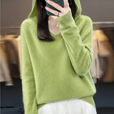 Line Ready-On-Line Ready-Clothing 100% Pure Wool 2026 Autumn And Winter New Women's V-Neck Hooded Hoodie Short Needle Sweater