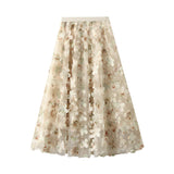 Heavy Industry Flowers Three-Dimensional Petal Mesh Fairy Yarn Autumn New Shading Long Umbrella Skirt Skirt 191