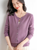 Wool Blended 2026 Autumn And Winter Women's New Loose Round Collar Solid Color Short Sleeve Coat Knitted Open Shirt