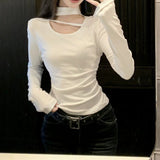 Small Design Hollowed Out Devet T-Shirt Girl Autumn New Pure Hot Girl Hanging Neck Thin Long Sleeve Top