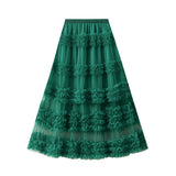 High-End Heavy Industry Lace Cake Skirt Long Skirt Sweet Wind High Waist Wood Ear Net Yarn Skirt 1276