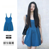 Girls Feel Klein Blue Dress Women Summer New Cute Reduced Age Small Man With Chic Sling Skirt