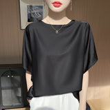 Silk Satin 2026 Summer Women's New Round-Neck Loose Bat Shirt Thin Temperament T-Shirt Short-Sleeved Top