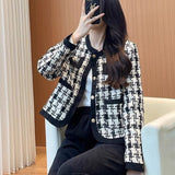 Small Fragrant Coat Woman 2025 Autumn And Winter New Korean Version Of The Casual Temperament Goddess Fan Qian Bird Lattice Short Top