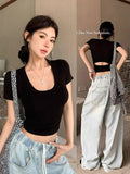 Sexy Hottie Careful Machine Dew Design Slimming With Short-Sleeved T-Shirt Women's New Top