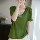 Lyselle Tiansi 2026 Spring And Summer Women's New Short-Sleeved V-Neck Solid Color T-Shirt Short-Sleeved Sleeves Comfortable T-Shirt