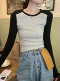 The New Long-Sleeved T-Shirt Girl Spring And Autumn Thin-Skinning Shoulder Slimming Round-Necked Inside The Bottom Shirt Wear