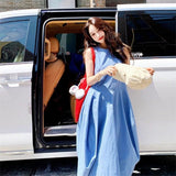 Small Man Holiday Style Temperament Blue Vest Dress Women's New Summer Design Feel Waist Thin A Skirt