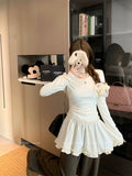 Korean Lace Splicing Bottom Long-Sleeved T-Shirt Women's Autumn And Winter New Slimming Threaded De-Velvet Skirt In Tide