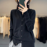 Wool Blended 2026 Autumn And Winter New Short Sweater Loose Round V Collar Solid Color Buckle Knitted Top Open Shirt Jacket