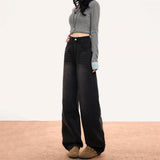 Black And Narrow Version Of Broad-Legged Jeans Women 2025 Autumn And Winter Trend New Super Soft Yarn Dredging Trousers