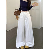 Vintage High-Waist Jeans Loose Tug Trousers Women's Autumn And Winter New Thin Loose Broad Leg Trousers White Trousers