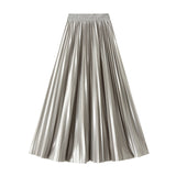 Korean Version Of The Thin Spring New Bright Face Luster High Waist 100 Folds A Word Showing Skinny Dress Half-Dress Skirt 6623