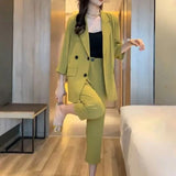 Large-Size Net Red Suit Suit Female New Temperament Casual High-Waisted Coat Thin Seven-Point Fashion Two-Piece