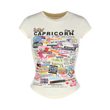 Cartoon Print Short Sleeves Front Shoulder T-Shirt Girl Summer New Body Repair Small Man Waist Tight Short Round Collar Top