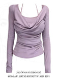 Pure Lust Wind Collar Hanging Neck Two Long-Sleeved T-Shirt Girls Spring And Autumn New Self-Cultivation Temperament In The Tide