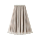 Two Sides Wearing Gold Velvet 100 Fold Skirt Autumn And Winter Girl Long High-Rise Thin Nails Net Yarn Half Body Skirt 2899