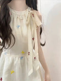 Sweet Style Temperament Bow Tie With Hanging Neck Sling Dress Female Super Fairy Waist Clear Thin Cold Feeling Long Skirt