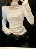 Small Design Hollowed Out Devet T-Shirt Girl Autumn New Pure Hot Girl Hanging Neck Thin Long Sleeve Top