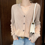 Wool Blending 2026 Autumn And Winter Women's New Loose Loose Solid Color V-Neck Short Sweater Knitted Shirt Outside