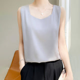 Silk Satin 2026 Spring And Summer Women's New Body-Repair Broadband V-Neck Short Temperament With A Blouse Sling Vest
