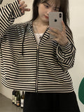 Striped Hooded Short-Dress Coat Women 2026 New Autumn And Winter Korean Version Loose Zipper Long-Sleeved Coat Tide