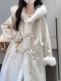 Sweet Little Hair Spliced Hair Coat Women's Winter 2025 New Loose Long Hooded Coat