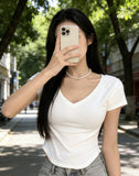 Short-Sleeved T-Shirt Girls Summer 2026 New Pure-Want Hot Babes In The U-Shaped Pendant V-Neck Girl Short Niche Top