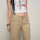 Karma Low-Rise Micro-Tipped Jeans Children Autumn And Winter Vintage Babes Crotch Thin Mop Trumpet Trousers