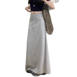 Dark Gray Rope Skirt Women Autumn Lazy Wind High Waist Straight Skirt Loose Half Skirt A Long Skirt