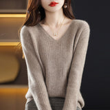 Wool Blending 2026 Autumn And Winter New Women's Loose V-Neck Solid Color Short Pit With Top Of The Bottom Knitting Shirt