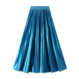 Korean Version Of The Thin Spring New Bright Face Luster High Waist 100 Folds A Word Showing Skinny Dress Half-Dress Skirt 6623
