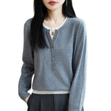 Wool Blending 2026 Autumn And Winter New Women Loose Round Collar And Fake Two-Piece Coat On The Bottom Of The Knitting Shirt