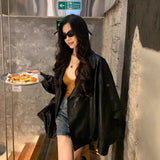 Black Retro Locomotive Collar Pu Leather Coat Female Cool Wind Autumn 2025 New High-End Leather Jacket Top