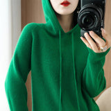 Wool Blended 2026 Autumn And Winter Women's New Korean Version Of Loose Hoodie Hoodie Solid Color Knitted Bottom Hoodie