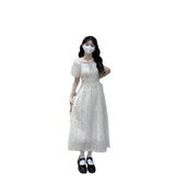 Tea Break French Embroidery And Shredded Floral Dress Female Summer Lace Splicing Temperament Waist Beauty Gentle Wind First Love Dress
